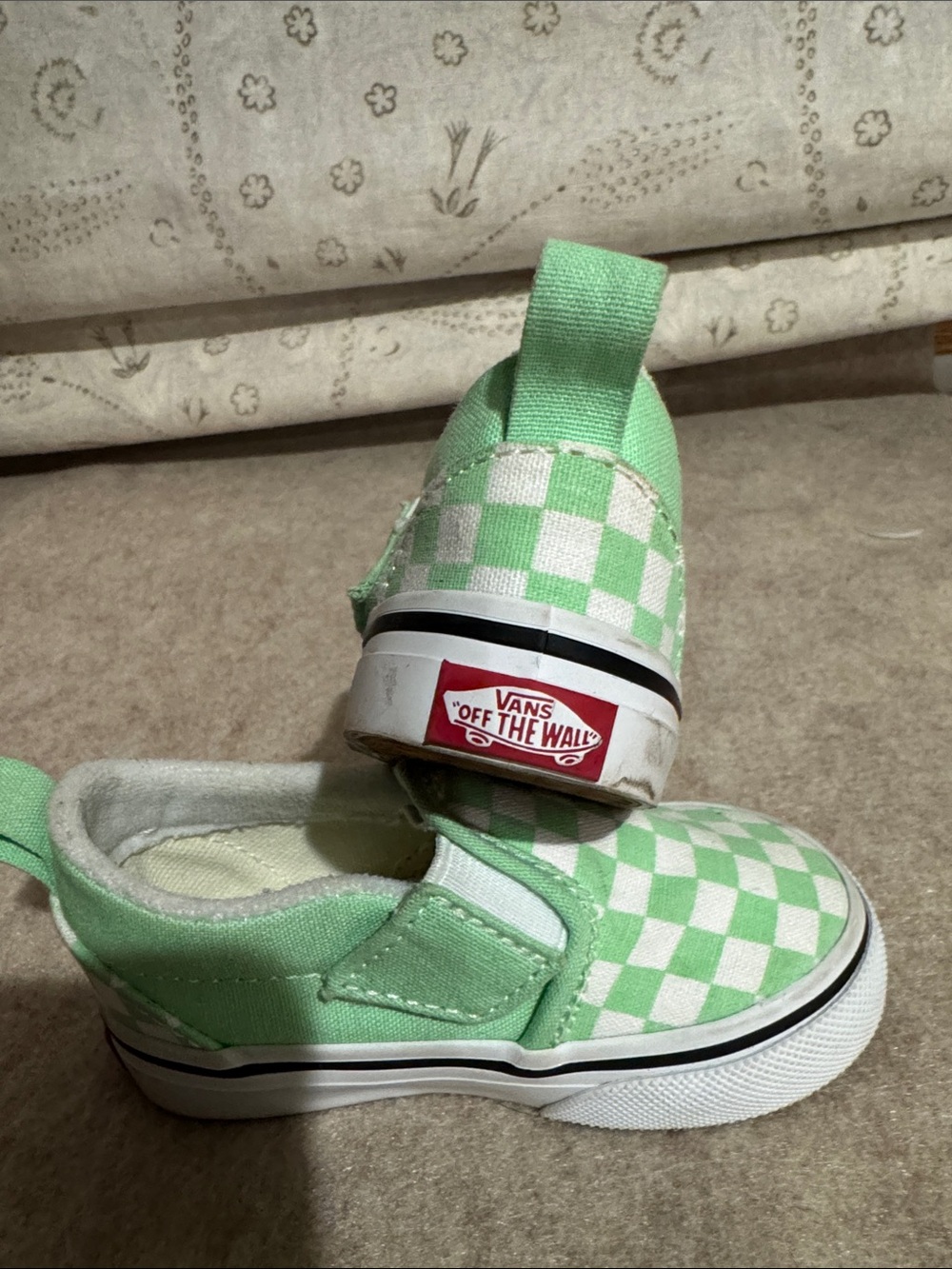 Vans Kids Mint Green & White Checkerboard Slip-On Sneakers